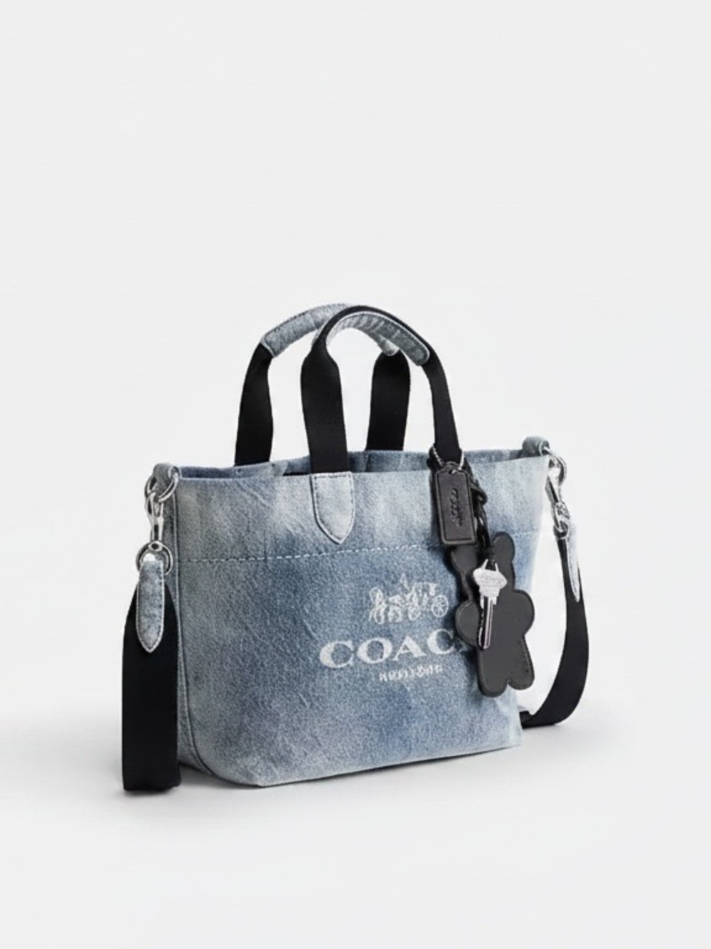 Coach Outlet Mini Tour Tote Bag In Loved Denim with charms - Picture 4 of 15